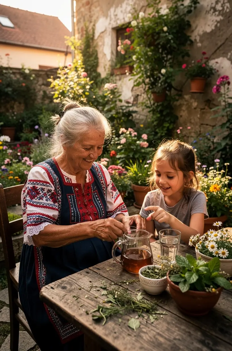 Különböző szárított gyógynövények rendezett sorban egy fa tálcán, harmonikus egészség jegyében.